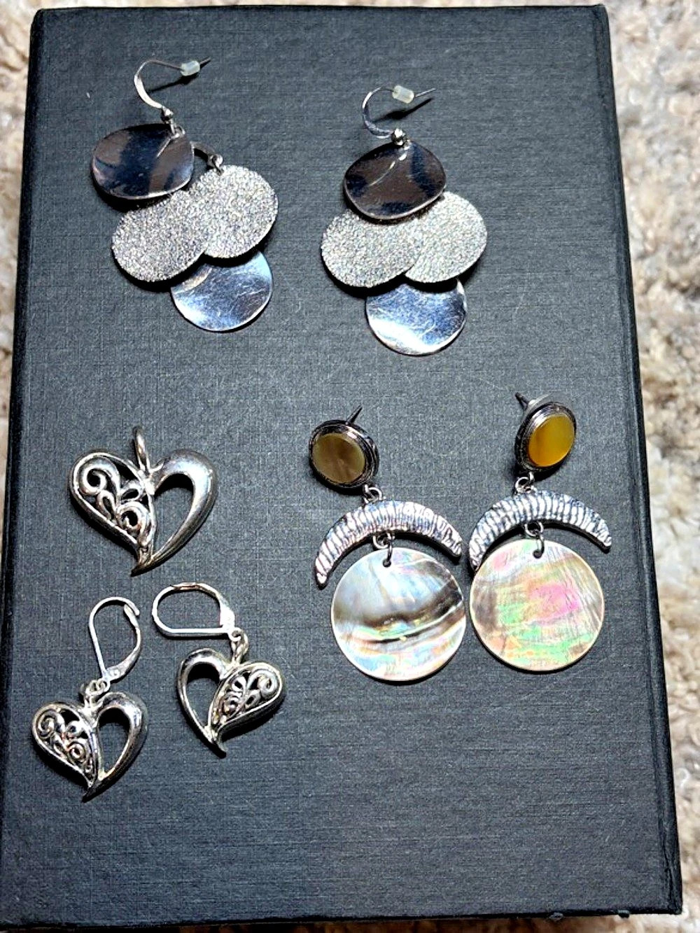 Silver Statement Earrings Set-lot of 3